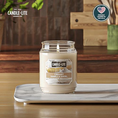 Candle-lite Fall Scented Candles, Creamy Vanilla Swirl, 18 oz Jar, Proudly Poured in The USA, Aromatherapy Candle, Single-Wick with 110 Hours of Burn Time, Perfect for Creating a Relaxing Ambiance
