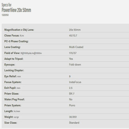 Bushnell Powerview 12x50 Wide Angle Binocular, Black