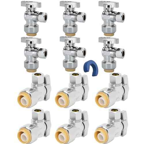 12PCS Push Angle Stop Valve 1/2"x3/8" - No Lead Brass Angle Stop Valve Push to Connect, Easy Install Sink Shut Off for Toilet & Faucet Plumbing, Durable Compression Fit Technology Topfurn