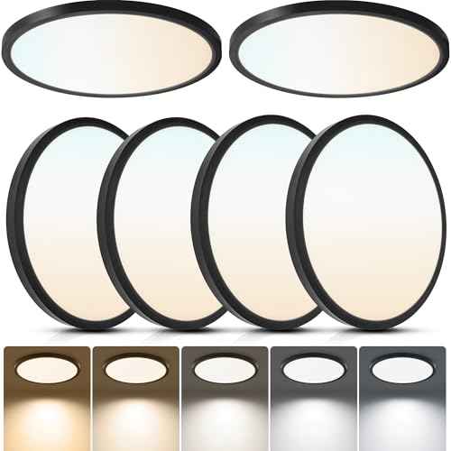 6 Pack 2640LM Dimmable LED Flush Mount Ceiling Light Fixtures, 5CCT (2700K-6500K) Selectable, 12 Inch 24W Slim Modern Ceiling Light for Bedroom Hallway Apartment Rental Units