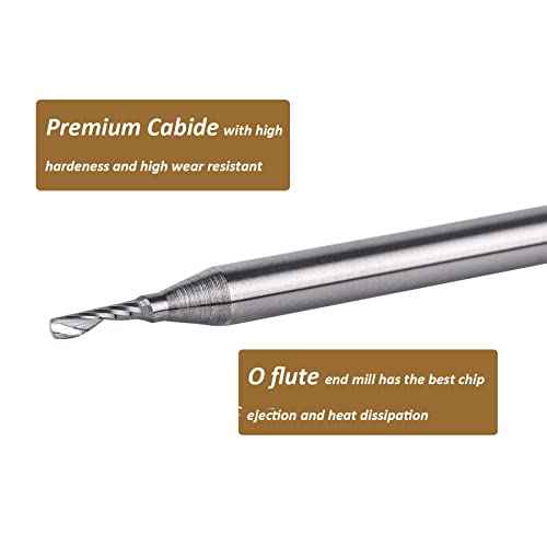 SpeTool 5PCS Carbide Spiral O Flute End Mill with 1/16 Inch Cutting Diameter 1/8 Inch Shank 3/16" Cutting Length,Single Flute CNC Router Bit for Acrylic PVC Wood Cutter