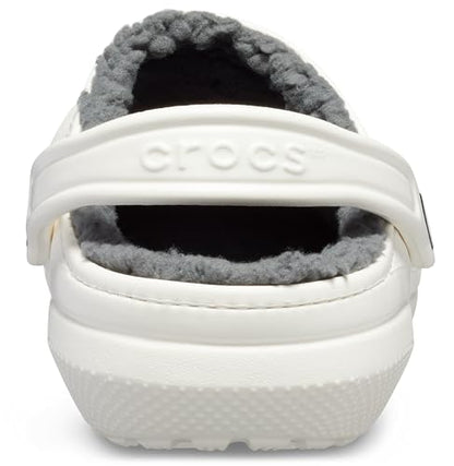 Crocs Classic Unisex Lined Clog, Soft, Fuzzy Liner for Extra Warmth with Slip On Style, in White / Grey Lining, Size M4W5 UK