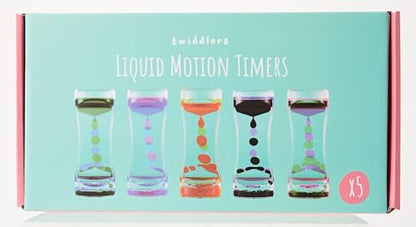 THE TWIDDLERS 5 Liquid Motion Timers Sensory Timer Hourglasses - 14cm, 5 Colours - Kids Water Bubble Lava Lamp Calming Sensory Toys for Autism, Stress Relief, Relaxation, ADHD