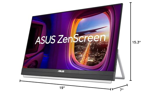 ASUS ZenScreen 16” Portable USB Monitor (MB169CK) - Full HD, IPS, Dual USB-C, Mini-HDMI, Eye Care, Flicker Free, Blue Light Filter, Anti-Glare Surface, 360° Kickstand, 3 yr Warranty