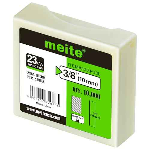 meite 23 Gauge Pin Nails, 3/8-Inch Micro Headless Piner Nails - Galvanized 23GA Pins Nails for Nail Gun, Ideal for Fine Woodworking and Trim Work (10,000 Counts)