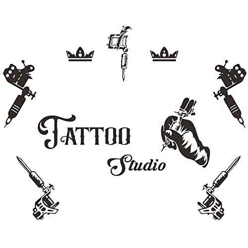 Tattoo Studio Wall Decal - Removable PVC Sticker with Tattoo Tools and Sign - Perfect Wall Art for Tattoo Shop or Parlor Decoration - 39"x31" JWH167 (Black)