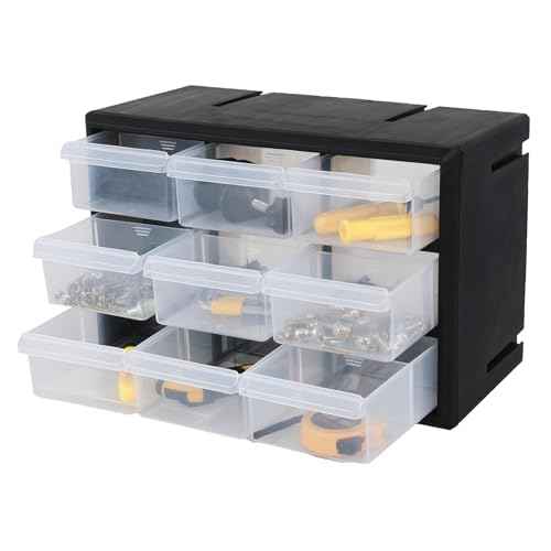 Hardware and Craft Drawer Cabinet, 9 Drawer Plastic Parts Storage Cabinet, Black