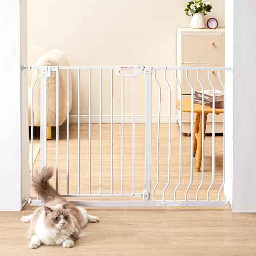 VEVOR 29.5-46" Extra Wide Baby Gate for Stairs, Auto Close Dog Gate for The House, Easy Install Pressure Mounted Pet Gates for Doorways, Easy Walk Thru Wide Safety Gate for Dog, White