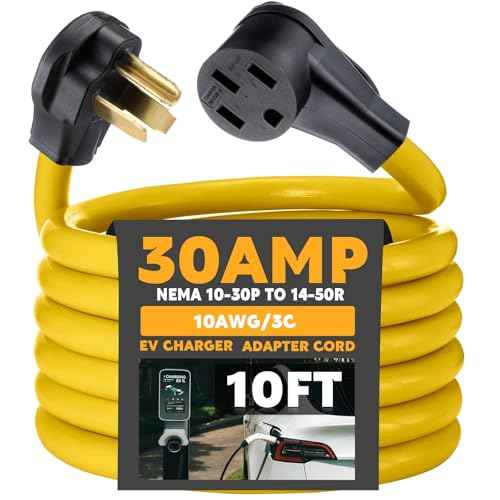 10ft EV Charger Adapter Cord Compatible with NEMA 10-30P to 14-50R, 30 Amp Dryer to 50 Amp EV for Level 2 Charging, Only for 3 Prong Old Dryer Outlet, STW 10 AWG with Handle, ETL Listed