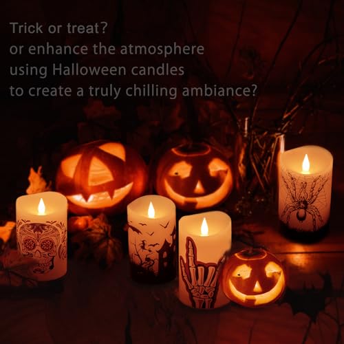 Softflame Halloween Flameless LED Candles with Remote Control, 3"x 5"Battery Operated Pillar Real Wax with Timer for Halloween Decorations, Spider Candle