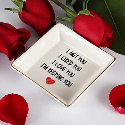 AREOK Best Gifts for Wife Gifts from Husband, Valentines Day Gift for Wife Her - Happy Anniversary Birthday Presents for Girlfriend Romantic, Ceramic Ring Dish, Jewelry Tray, Trinket Dish, I Love You