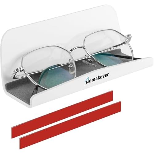 Acrylic Home Office Wall-Mounted Reading Glasses Holder, Sunglasses Glasses Wall Shelves, Eyeglasses Display Rack, Glasses Organizer with Adhesive Tape for Bedroom, Living Room, Entryway (White)
