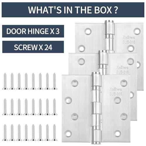 3 Pack Full 316 Stainless Steel Door Hinges 4x4 Inch Heavy Duty Marine-Grade Rust Proof Ball-Bearing Hinges for Interior & Exterior Outswing Doors, Gates, High-Salt Environments