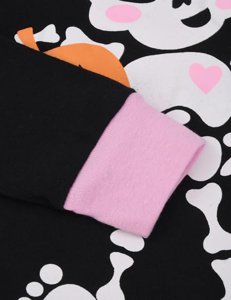 Benaive Halloween Pajamas for Girls Glow In Dark Holiday Pjs for Girl Cotton Pajama Sets 2 Pieces Kids Sleepwear Long Sleeves Size 10