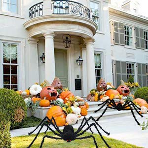 Pawliss Halloween Decorations, 2 Pcs 79.2 Inches Giant Halloween Spider, Halloween Decorations Outdoor Patio Lawn Yard Decor, Fake Large Hairy Spider Props
