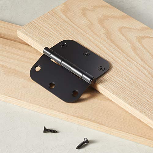 Amazon Basics Sturdy Rounded 5/8 Radius Interior Door Hinges, 3.5" x 3.5", 18 Pack, Matte Black