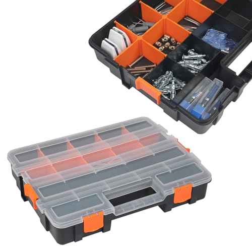 HARFINGTON Single Side Tool Organizer 14.8"x11.4"x2.6" 17-Compartment Hardware Storage Box with Removable Plastic Dividers for Screws Nuts Nails Bolts