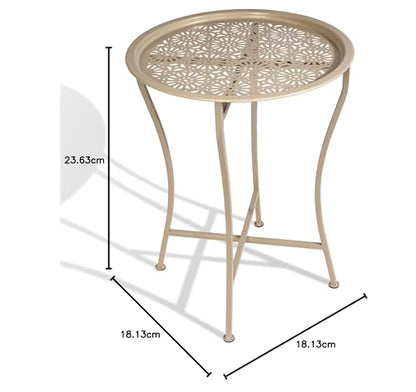 Atlantic Daisy Tray Table, Heavy-Duty Metal Construction, UV-Coated for Outdoor Use, Foldable Stand with Removable Daisy Pattern Top Tray, PN 82050198 in Stone