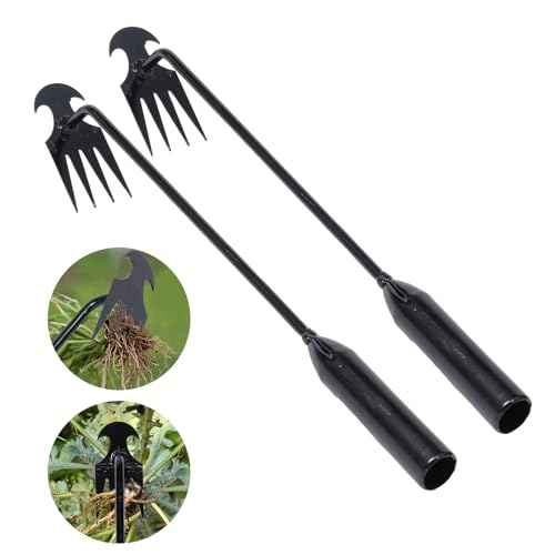 Garden Weed Pulling Tool Uprooting Weeding Tool, 4 Teeth Weed Puller Tool Manganese Steel Garden Weeder Tool for Vegetable Gardening Planting (Black, 2 Pack, 16 inches)
