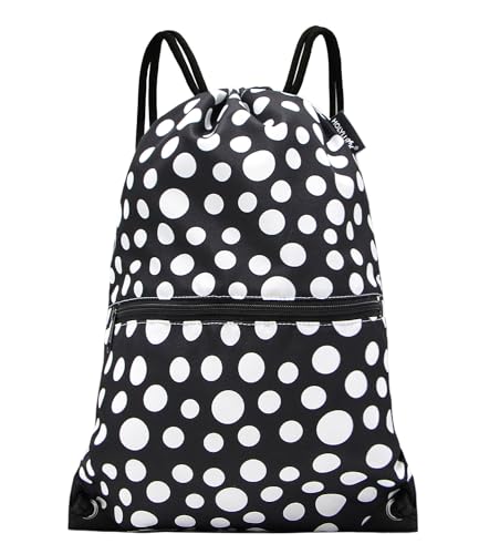 HOLYLUCK Drawstring Backpack Bag Sport Gym Sackpack (white dot)