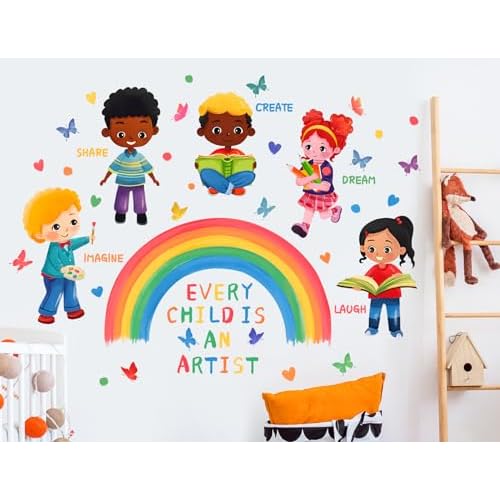 Every Child is an Artist Wall Decal Inspirational Quotes Stickers DIY Peel and Stick Rainbow Wall Decals for Kids Girls Teens Classroom School Nursery Daycare Decoration
