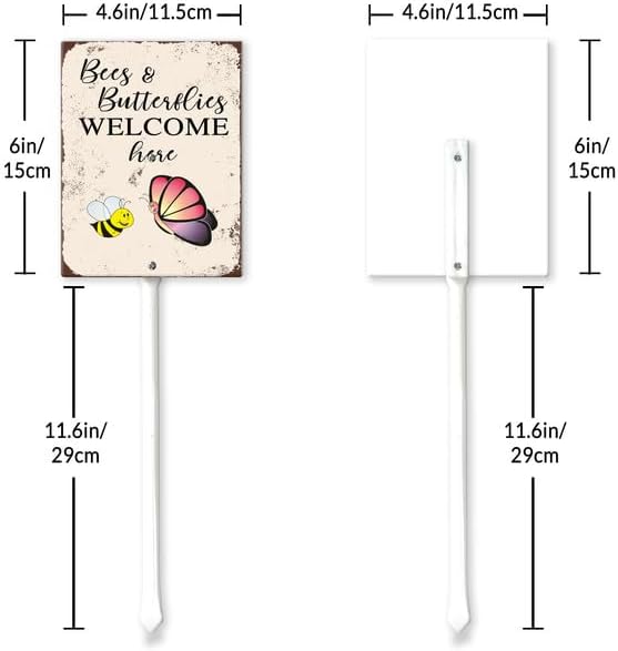 Uptell Bees Butterflies Welcome Here Yard Signs with Stakes Aluminum Sign for House/Front Door and Business Outdoor Decoration 7x8.8 Inch