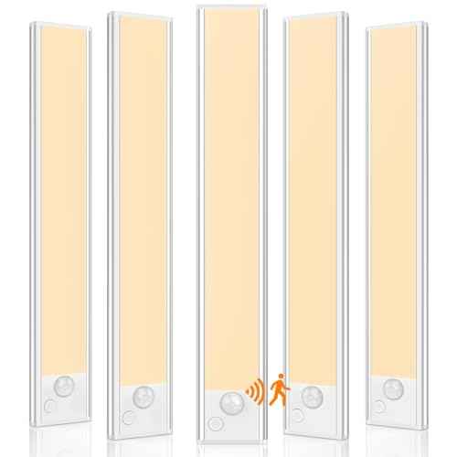 5 Pack Under Cabinet Lights, Rechargeable Under Cabinet Lighting Wireless, Motion Sensor Light Indoor LED Closet Lights Upgraded 2200mAh, Magnetic Under-Counter Light Fixtures for Kitchen Home, 10in