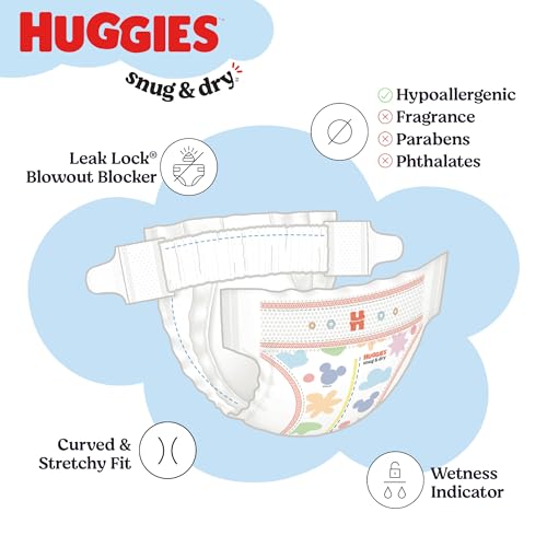 Huggies Size 1 Diapers, Snug & Dry Newborn Diapers, Size 1 (8-14 lbs), 128 Count, Packaging May Vary