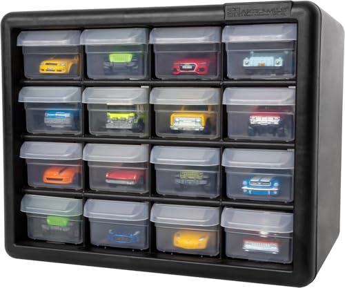 Akro-Mils 16-Drawer Plastic Drawer Storage Cabinet for Garage Organization, Beads, Makeup Organizer, Building Bricks Storage, Teacher Toolbox, 10-1/2-Inch W x 6-1/2-Inch D x 8-1/2-Inch H, 10116 Black