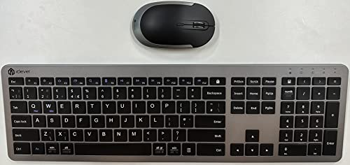 Wireless Keyboard and Mouse Set, iClever Keyboard and Mouse Rechargeable Full Size with Numeric Keypad, Energy Saving 2.4G USB Ultra Slim Silent Wireless Keyboard for Mac OS/Windows/Computer/Laptop
