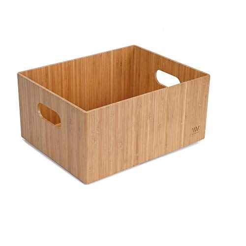 MobileVision Bamboo Storage Box, 12¡±x 9¡±x 6¡±, Durable Bin w/ Handles, Stackable - For Toys Bedding Clothes Baby Essentials Arts & Crafts Closet & Office Shelf With (White Clip Included)