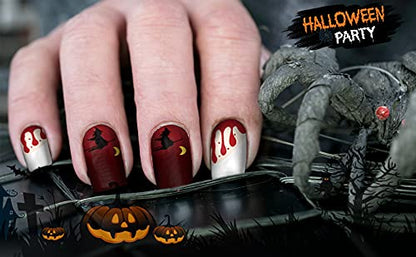 TailaiMei 14 Sheets Halloween Nail Wraps Stickers Nail Polish Strips Self-Adhesive Full Wraps with 2 pcs Nail Files for DIY Nail Art Decals (Bleeding Style)