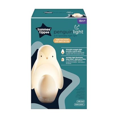 Tommee Tippee 2-in-1 Portable Penguin Nursery Night Light, Reassuring Portable Egg Light to Promote Independent Sleep, Adjustable Brightness, USB-Powered