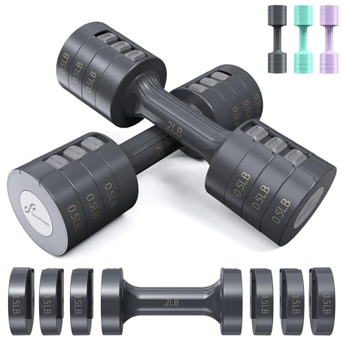 Adjustable Dumbbells Hand Weights Set: Sportneer 1 Pair 0.9-4.5KG (0.9-2.3KG) Fast Adjust Dumbbell Weight 6 In 1 Free Weights Barbells For Women Men Home Gym Workout Exercise Strength Training