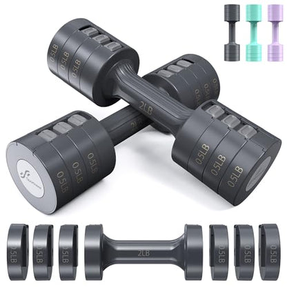 Adjustable Dumbbells Hand Weights Set: Sportneer 1 Pair 0.9-4.5KG (0.9-2.3KG) Fast Adjust Dumbbell Weight 6 In 1 Free Weights Barbells For Women Men Home Gym Workout Exercise Strength Training