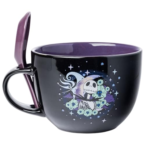 Silver Buffalo Nightmare Before Christmas Celestial Jack and Zero 24oz Ceramic Soup Mug with Spoon