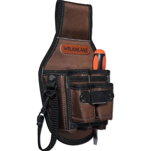 WELKINLAND 7-Pockets Tool Pouch, Brown Tool Pouch Organization, Heavy-Duty Electrician Tool Pouches Men, Side Belt Pouch, Small Electrician Holster