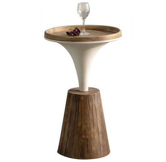 DESALAI Tall Farmhouse Pedestal End Table Round Wood Plant Stand with Ironwork Accents Narrow Accent Table for Living Room Office Multi Scenario Use