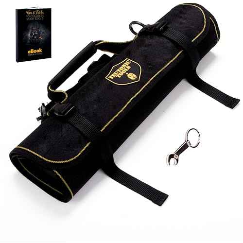 Teutonic Roll Up Tool Bag, 25 Pockets Pouch Waterproof Organizer Kit for Wrenches; Perfect Set for Mechanics, Electricians, Handymans;Keychain + eBook