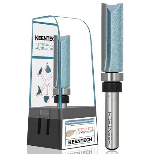 KEENTECH Router Bits 1/4" Shank, Flush Trim Router Bit, Top Bearing Carbide Tipped Pattern Bit, Template Straight Heavy Duty Woodworking Trimming Cutting Tool for Wood, 1/2" Diameter, 1-1/2" Depth