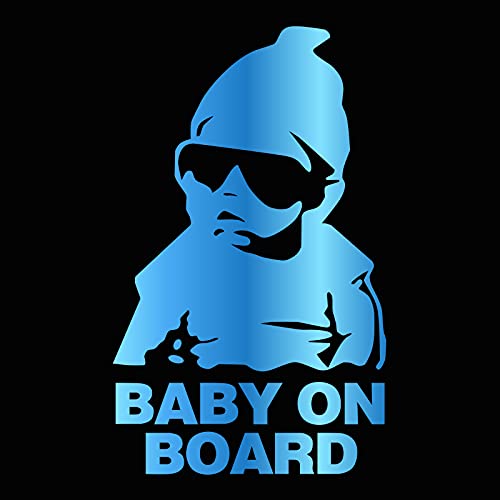HungMieh Baby On Board Stickers - High-Visibility Safety Signs, Funny Carlos Decal for Mailbox & Car (Chrome Blue)