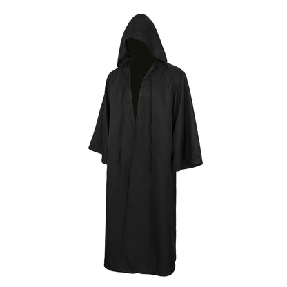 Jila Men Tunic Hooded Robe Cloak Knight Gothic Fancy Dress Halloween Masquerade Cosplay Costume Cape (XL, Adult Black)