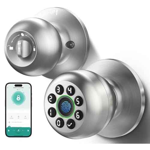 Keypad Smart Door Knob Lock, Fingerprint Keyless Entry Door Lock with Handle for Front Door and Bedroom, Electrionic Biometric Code Door Knob with APP, Auto Lock for Home Office Apartment Garage