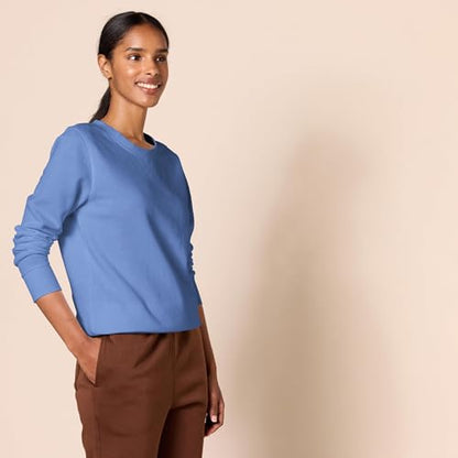Amazon Essentials Women's French Terry Fleece Crewneck Pullover Sweatshirt (Available in Plus Size), Blue, M