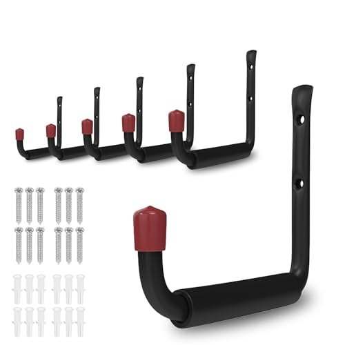 6 Pack Garage Hooks Heavy Duty with EVA Pads and Rubber End Caps, 8.07inch Steel Kayak Storage Hooks for Hanging Bikes, Ladders, Folding Chairs and Garden Tools