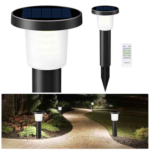 intelamp Solar Garden Lights Outdoor Waterproof, 2 Pack Bright LED Solar Powered Patio Decor Lighting Outside with Remote Control 3 Color Auto On/Off Yard Light for Lawn Pathway Porch Landscape Path