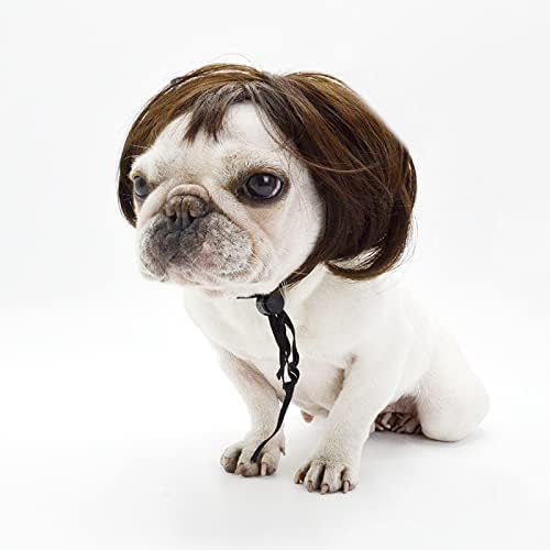 TESSVEYA Funny Dog Cat Cosplay Wig,Pet Wigs for Halloween, Christmas, Parties, Festivals, Dog Wigs for Small Medium and Large Dogs （Black Brown Straight）