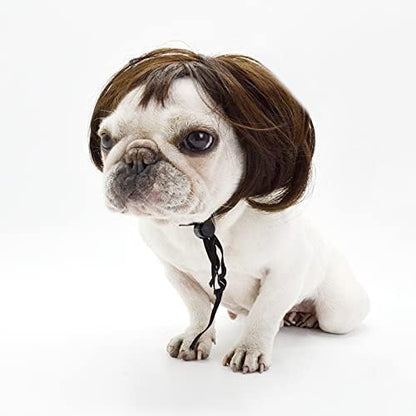 TESSVEYA Funny Dog Cat Cosplay Wig,Pet Wigs for Halloween, Christmas, Parties, Festivals, Dog Wigs for Small Medium and Large Dogs （Black Brown Straight）