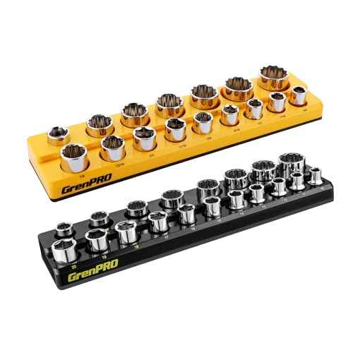 2-Piece Drive SAE & Metric Magnetic Socket Organizer, Holds 52 Sockets, Black & Yellow