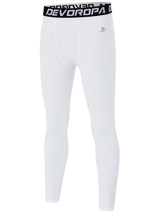 DEVOROPA Boys Leggings Quick Dry Youth Compression Pants Sports Tights Basketball Base Layer White XS